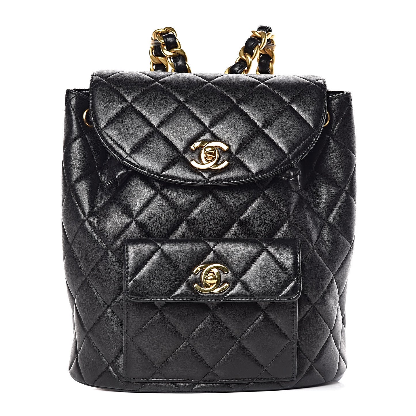 Lambskin Quilted Drawstring Backpack Black