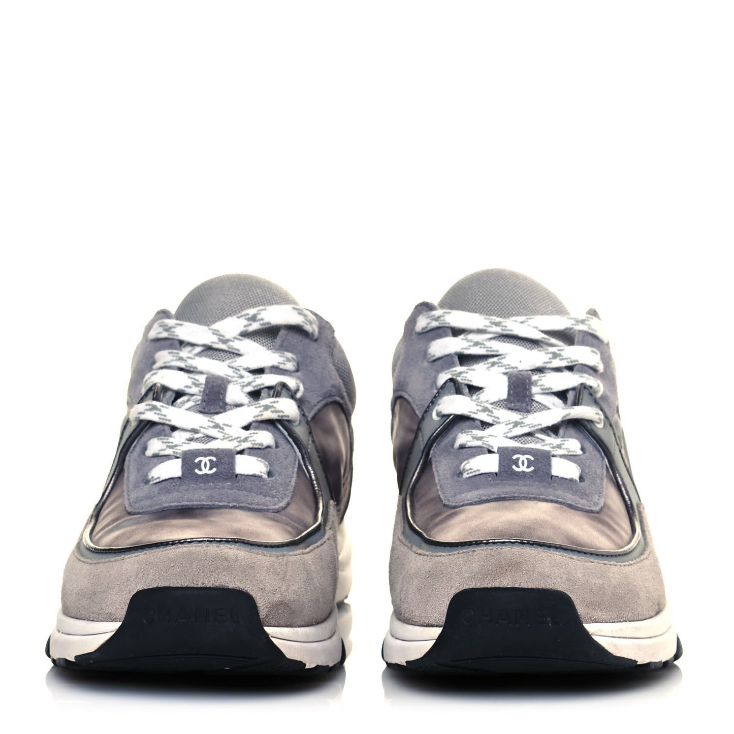 Fabric Calfskin Suede CC Sneakers 38.5 Dark Grey