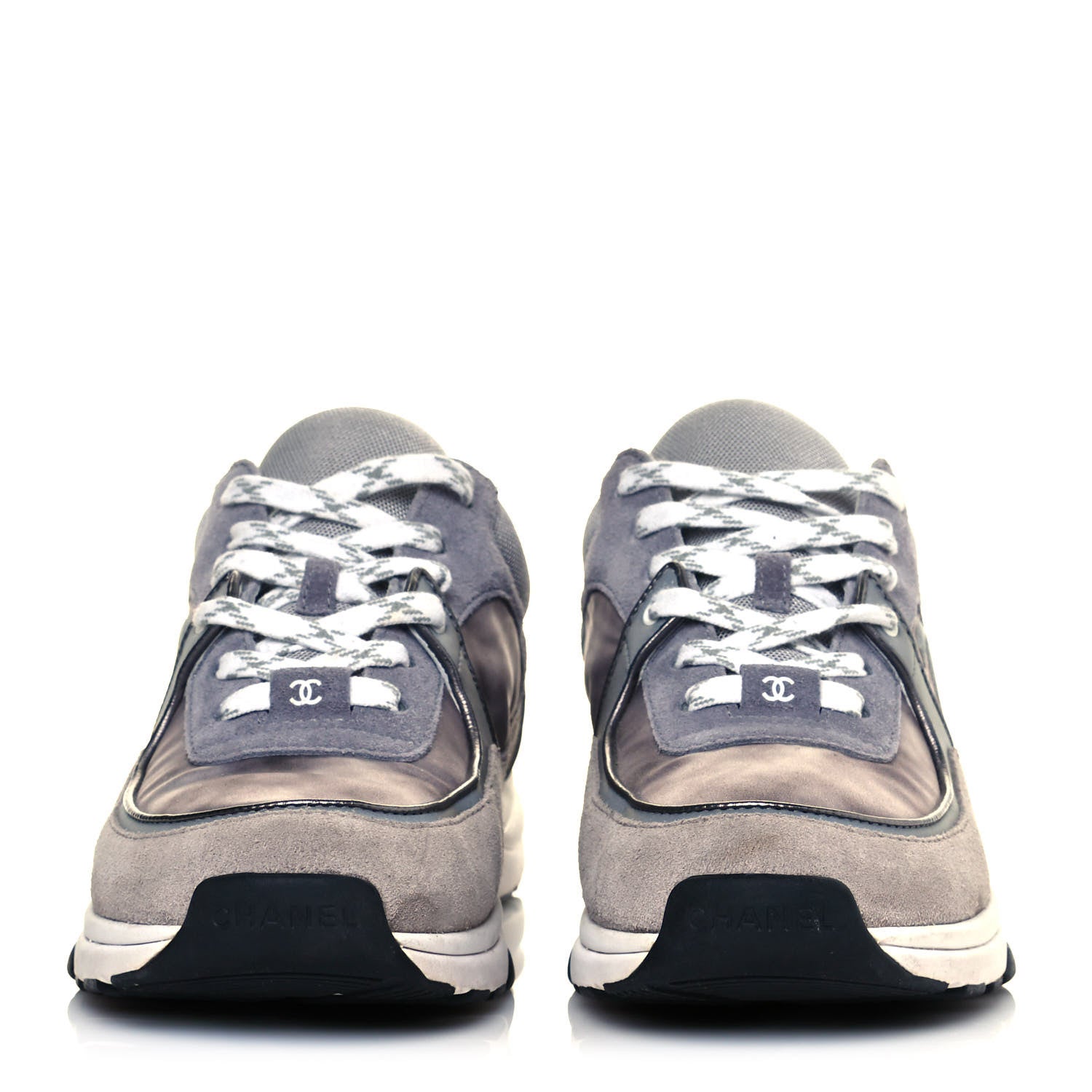 Chanel Fabric Calfskin Suede CC Sneakers 38.5 Dark Grey 2 of 8