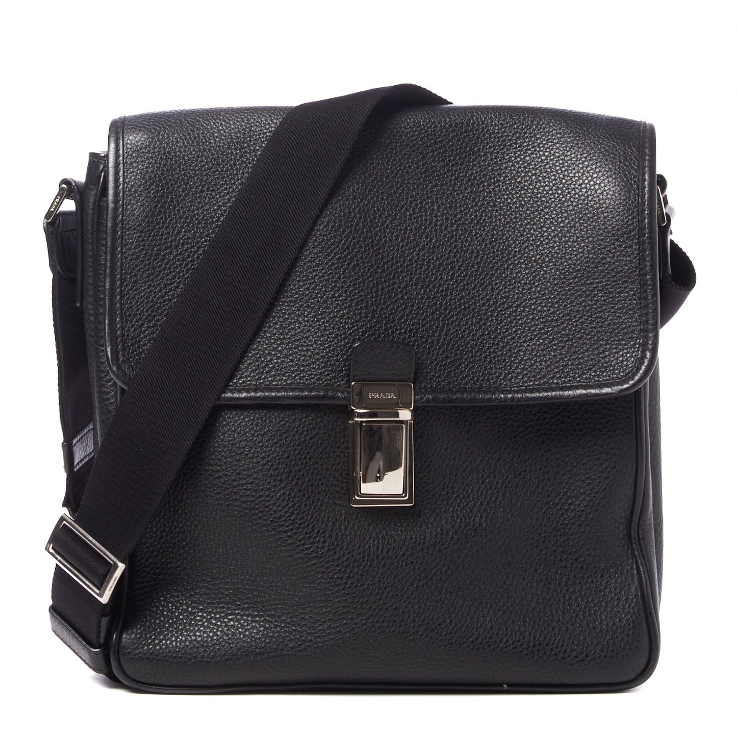 Vitello Daino Flat Flap Messenger Bag Black