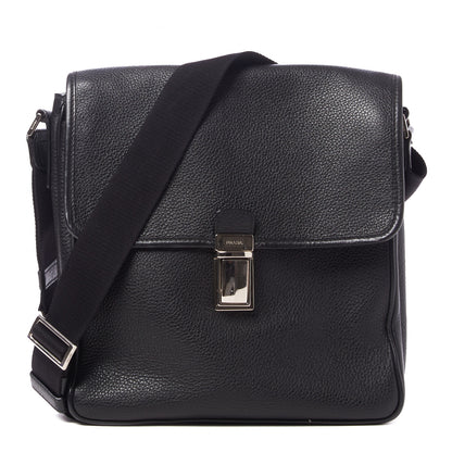 Prada Vitello Daino Flat Flap Messenger Bag Black 1 of 10
