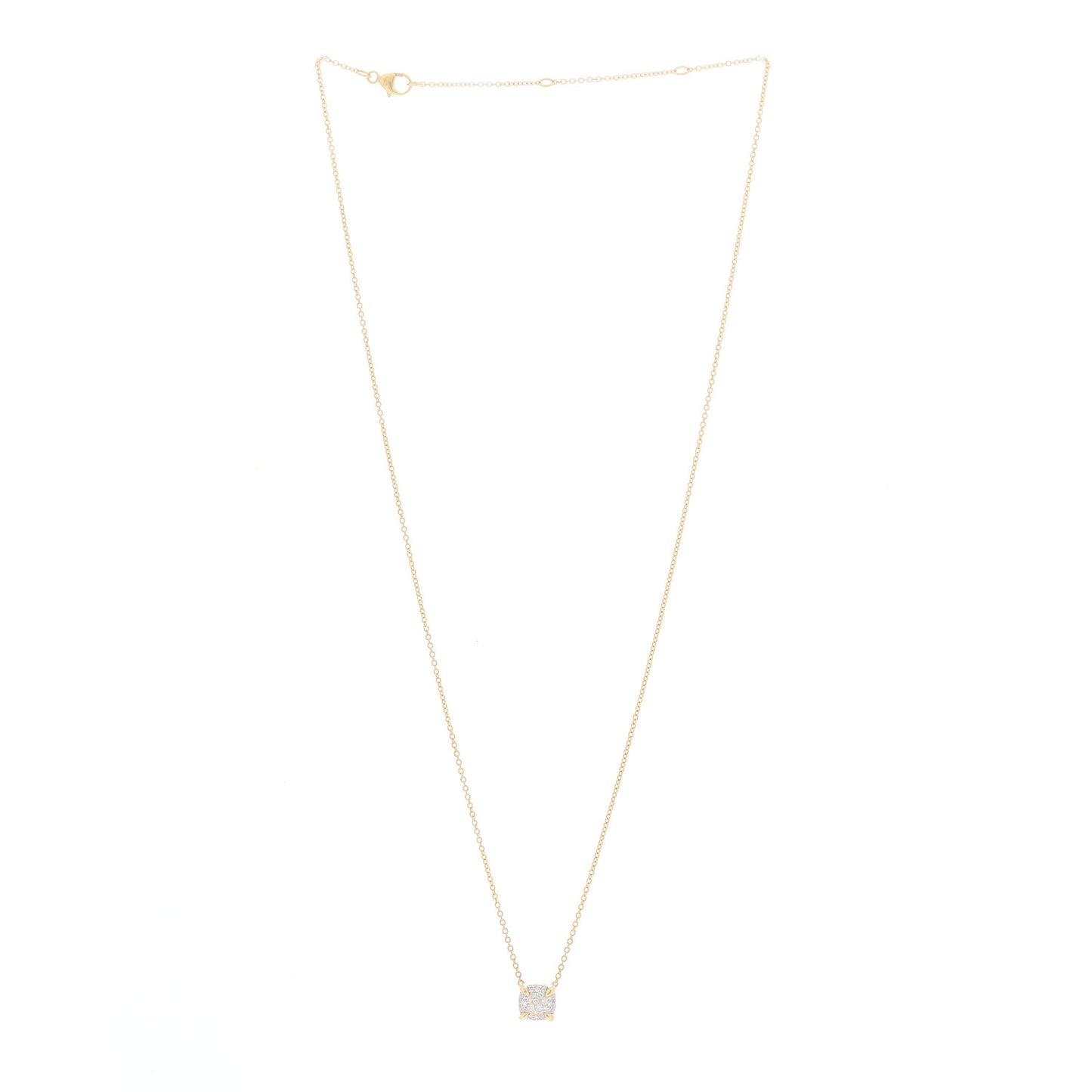18K Yellow Gold Diamond 7mm Petite Chatelaine Pave Pendant Necklace
