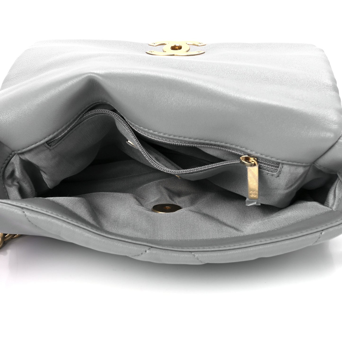 Goatskin Quilted Medium Chanel 19 Flap Grey