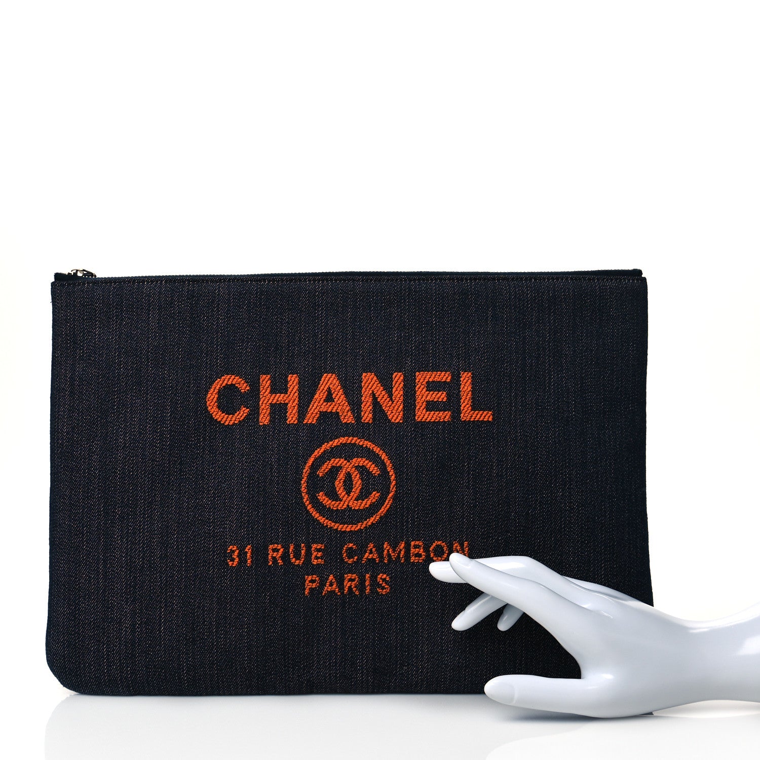 Chanel Denim Large Deauville Pouch Clutch Blue Orange 2 of 11