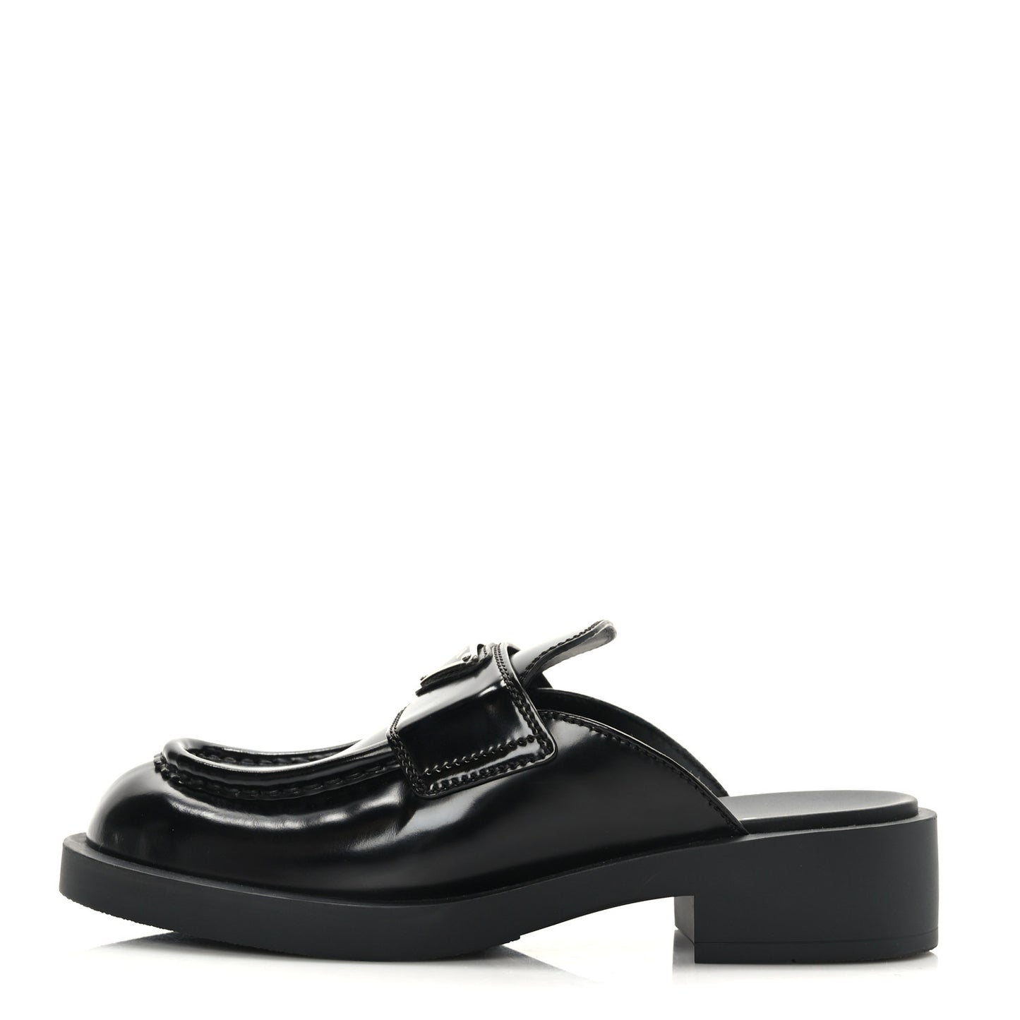 Spazzolato Metal Triangle Logo 40mm Loafer Mules 36 Black