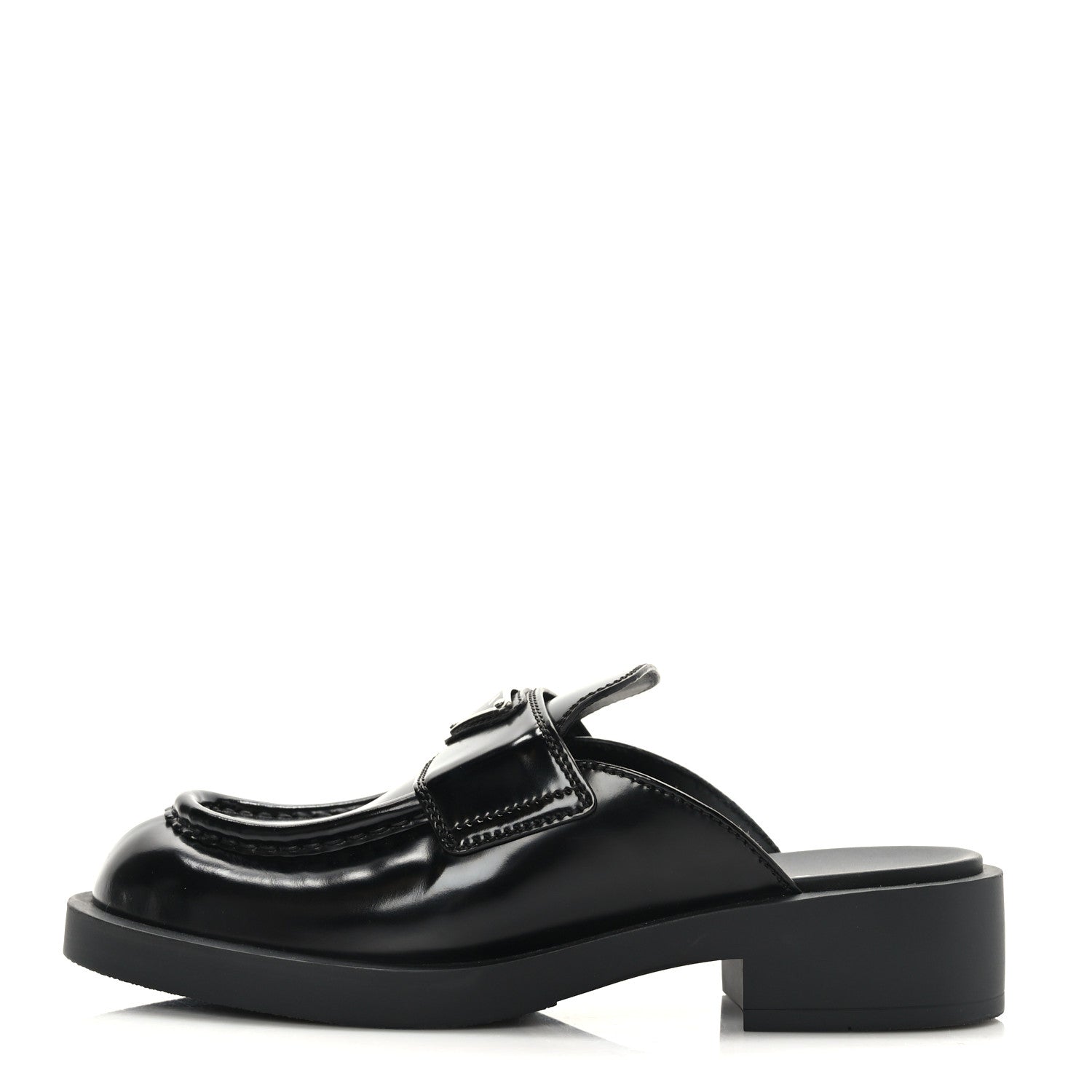 Prada Spazzolato Metal Triangle Logo 40mm Loafer Mules 36 Black 1 of 8