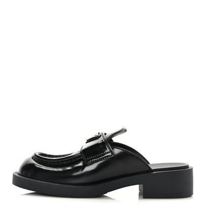Prada Spazzolato Metal Triangle Logo 40mm Loafer Mules 36 Black 1 of 8