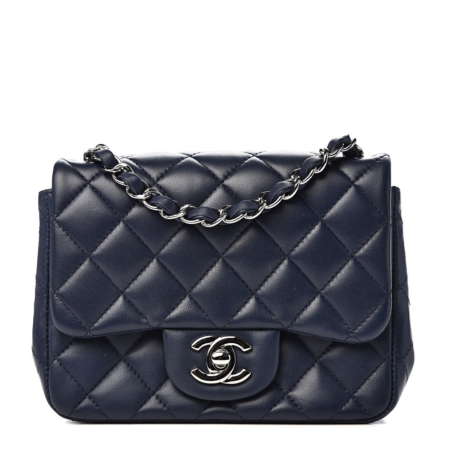 Lambskin Quilted Mini Square Flap Navy Blue