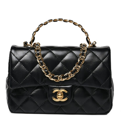 Chanel Shiny Lambskin Quilted Golden Links Top Handle Flap Black 1 of 9
