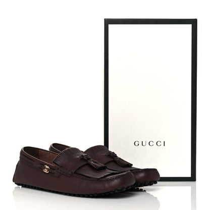Gucci Calfskin Fringe Interlocking G Mens Driver Loafers 10 Brown 8 of 8