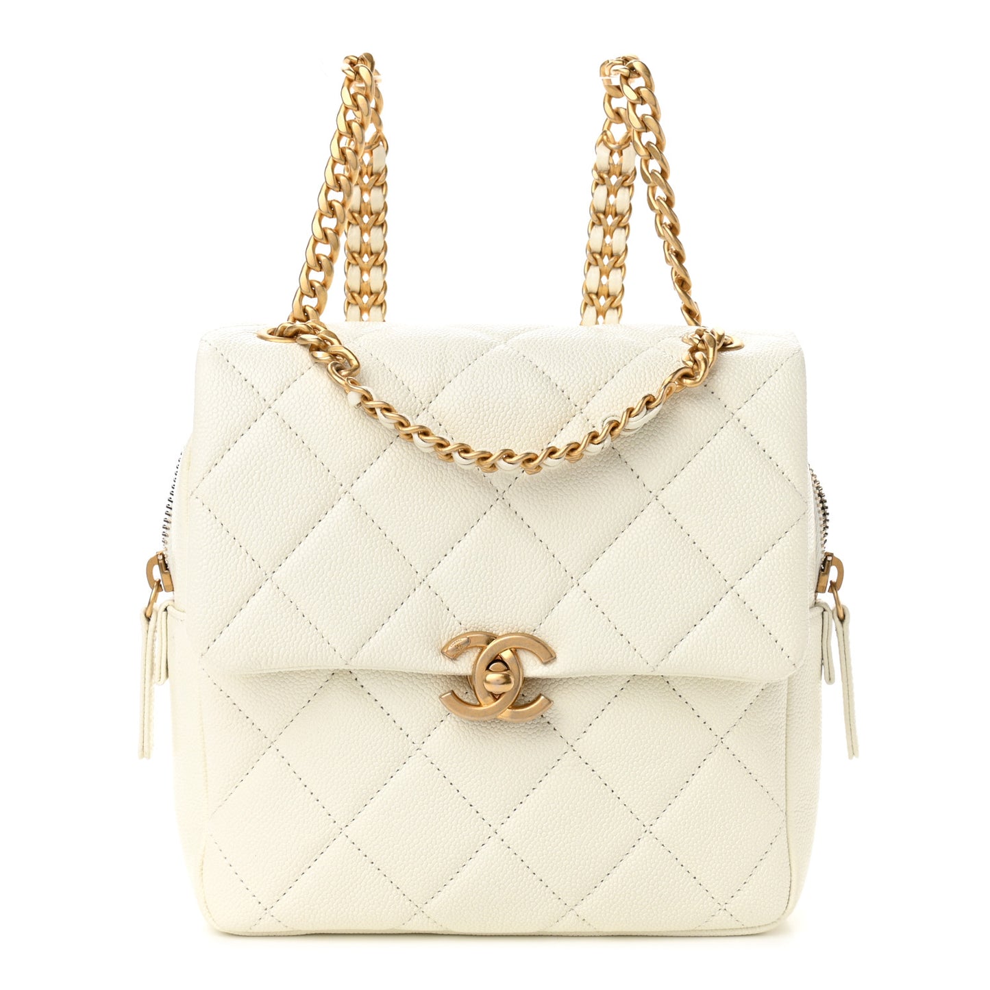 Shiny Caviar Quilted Chain Melody Backpack White