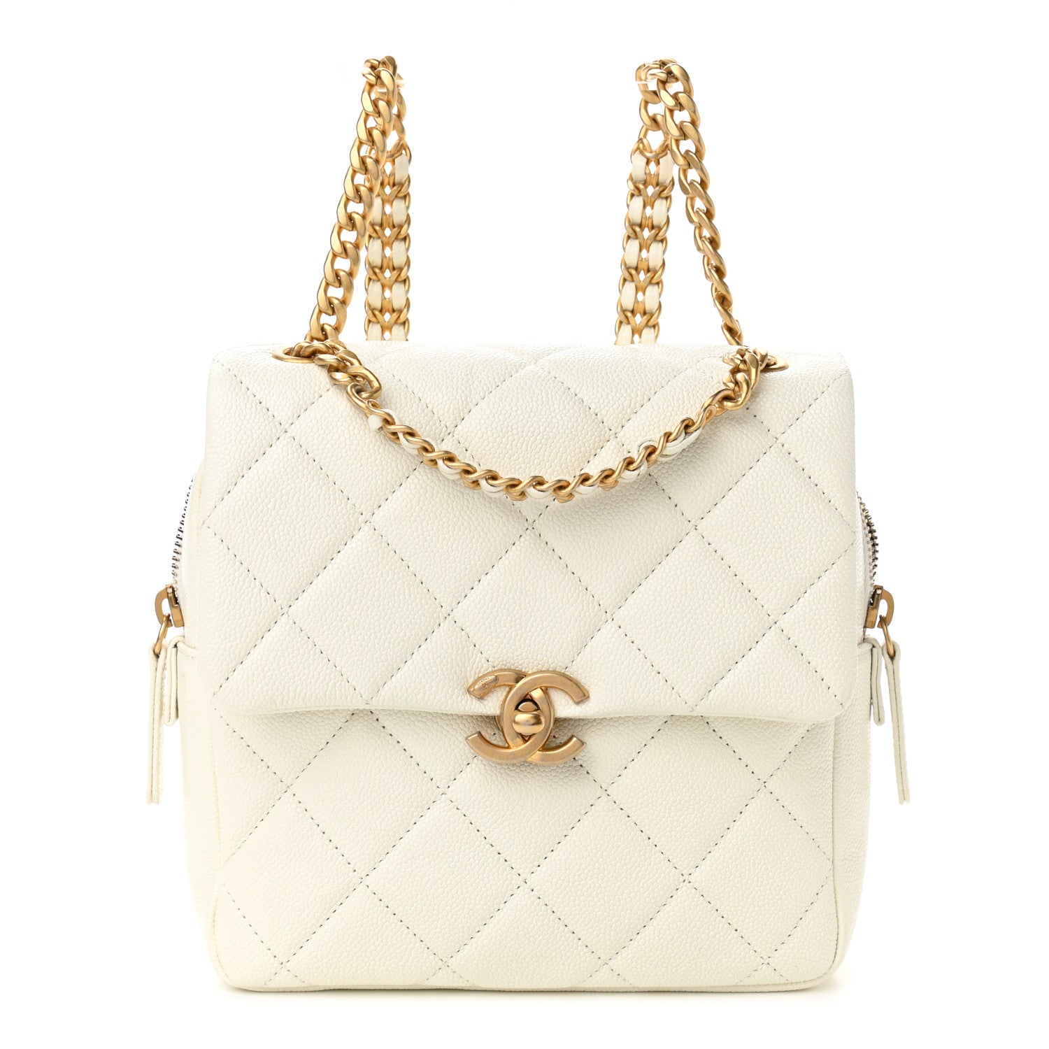 Chanel Shiny Caviar Quilted Chain Melody Backpack White 1 of 11