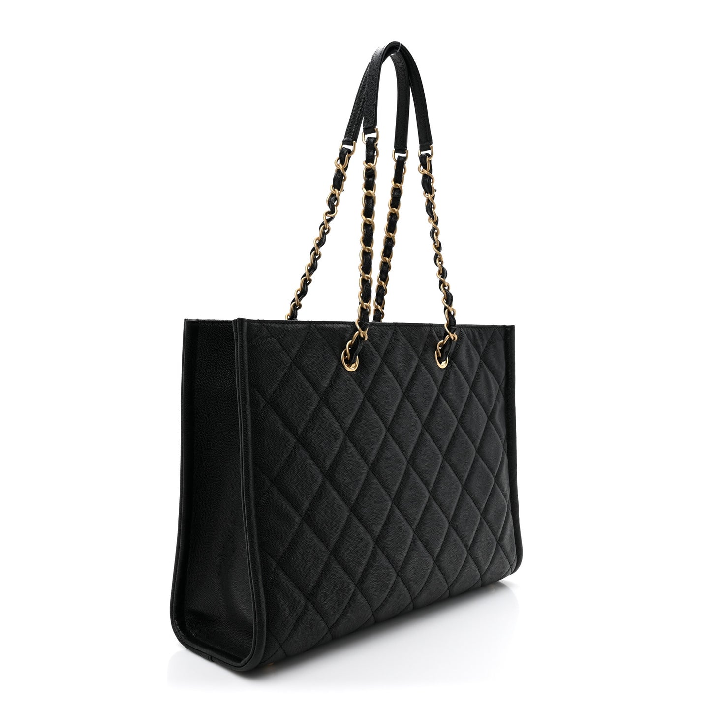 Caviar Quilted Chain Large Shopping Tote With Coin Purse Black