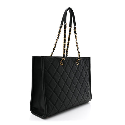 Chanel Caviar Quilted Chain Large Shopping Tote With Coin Purse Black 4 of 11