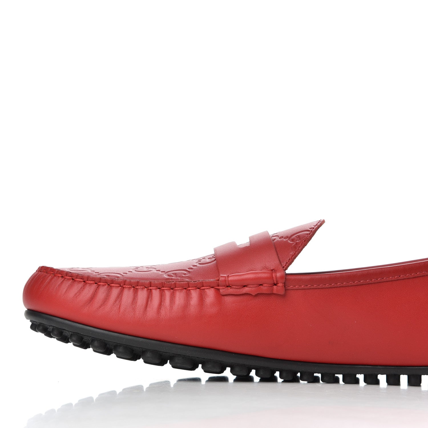 Gucci Guccissima Calfskin Mens Driver Loafers 9.5 Red 10 of 13