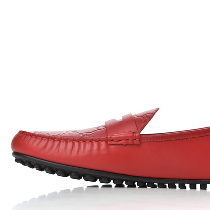 Gucci Guccissima Calfskin Mens Driver Loafers 9.5 Red 10 of 13