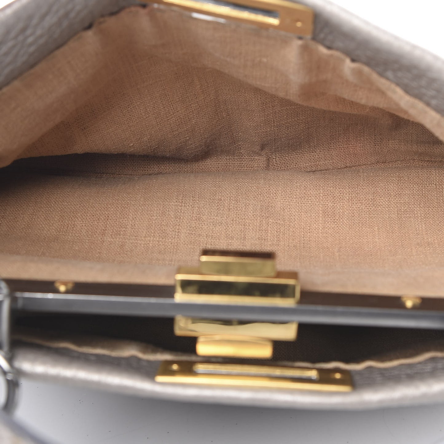 Metallic Calfskin Romano Selleria Medium Peekaboo Iconic Satchel Silver