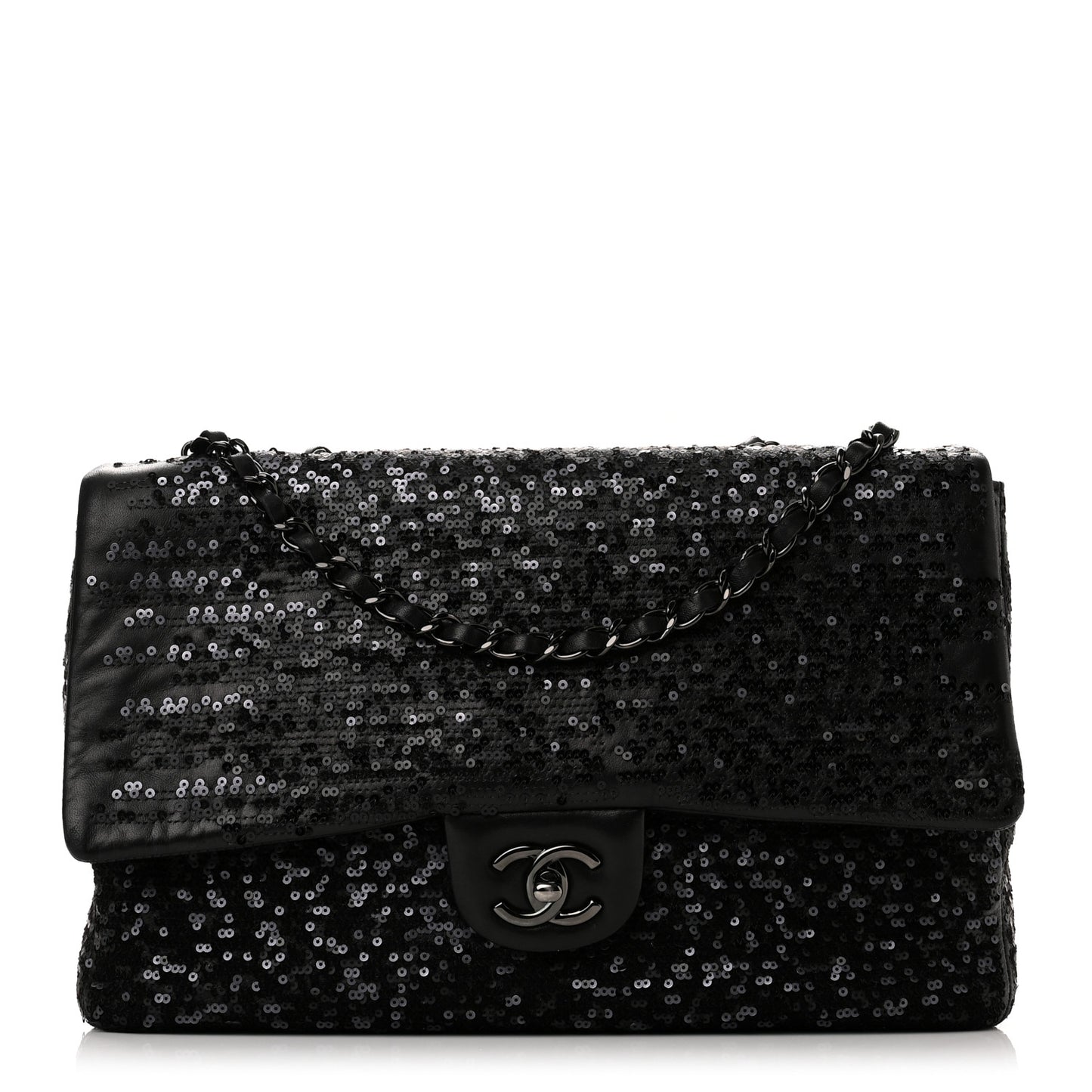 Sequin Lambskin Medium Moonlight on Water Flap Black