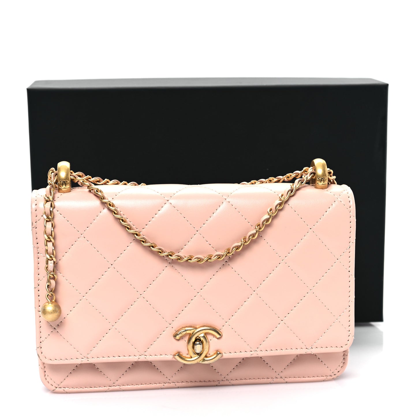 Calfskin Quilted Perfect FIt Wallet On Chain WOC Light Pink