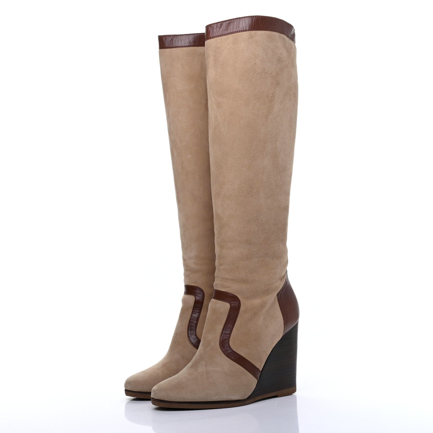 Hermes Suede Wedge Boots 37.5 Brown 3 of 16