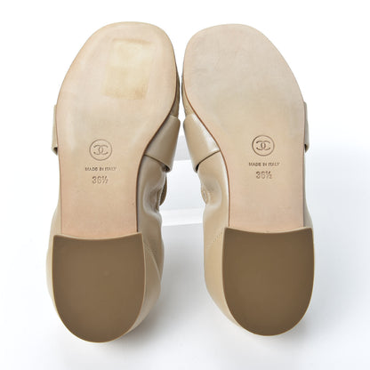 Chanel Laminated Lambskin Womens Quilted Elastic CC Moccasin Loafers 36.5 Beige 6 of 11