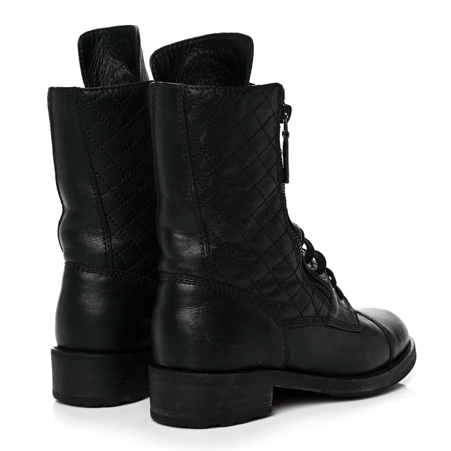 Chanel Calfskin Quilted Lace Up Combat Boots 36 Black 4 of 8