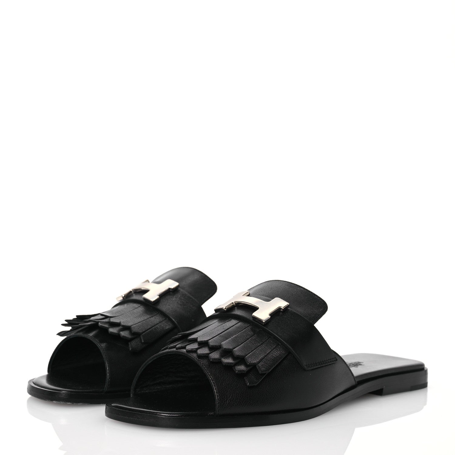 Hermes Goatskin Auteuil Sandals 37 Black 3 of 12