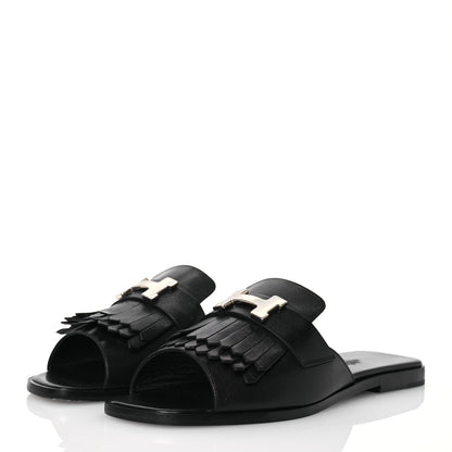 Hermes Goatskin Auteuil Sandals 37 Black 3 of 12