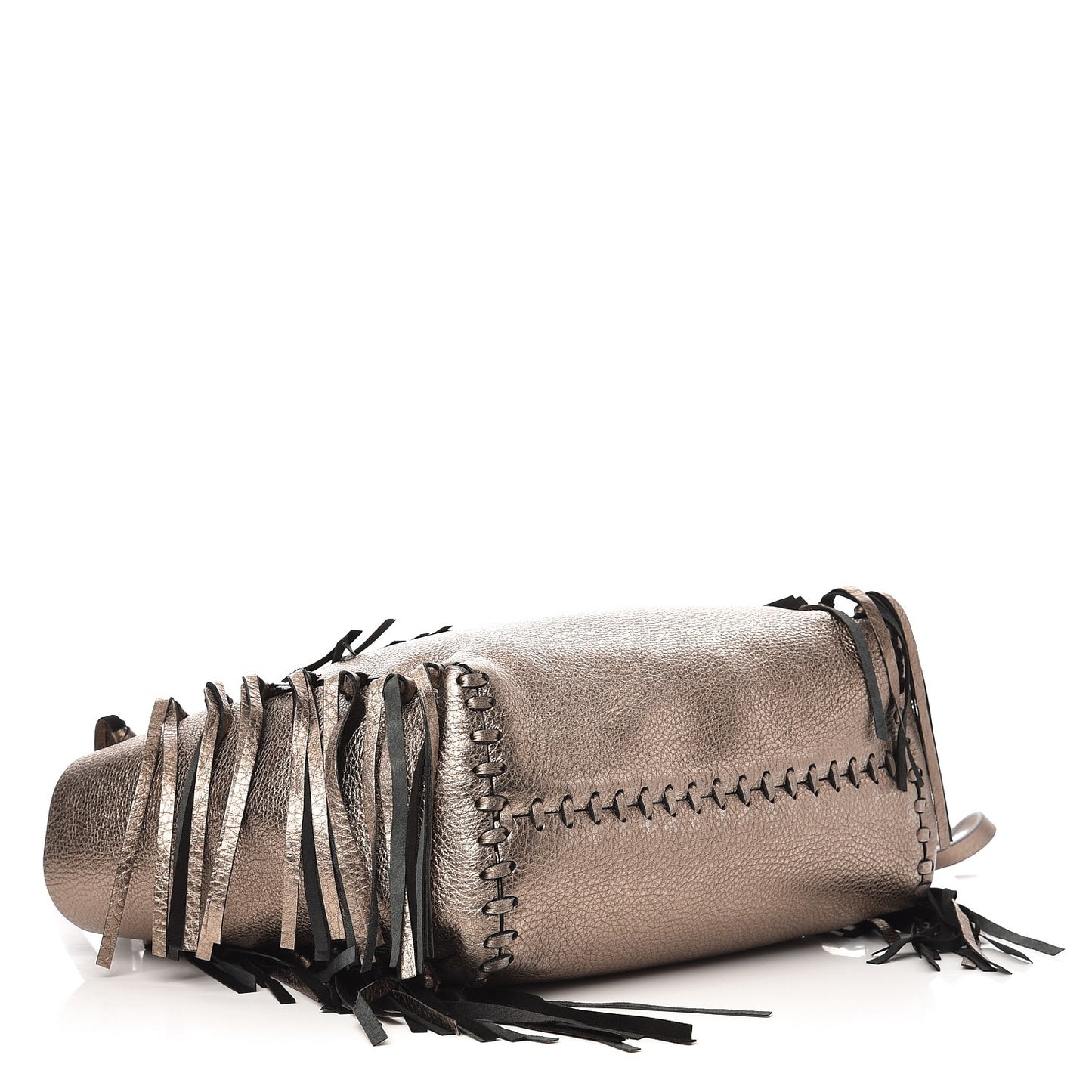 Metallic Grained Calfskin C-Rockee Fringe Tote Sasso