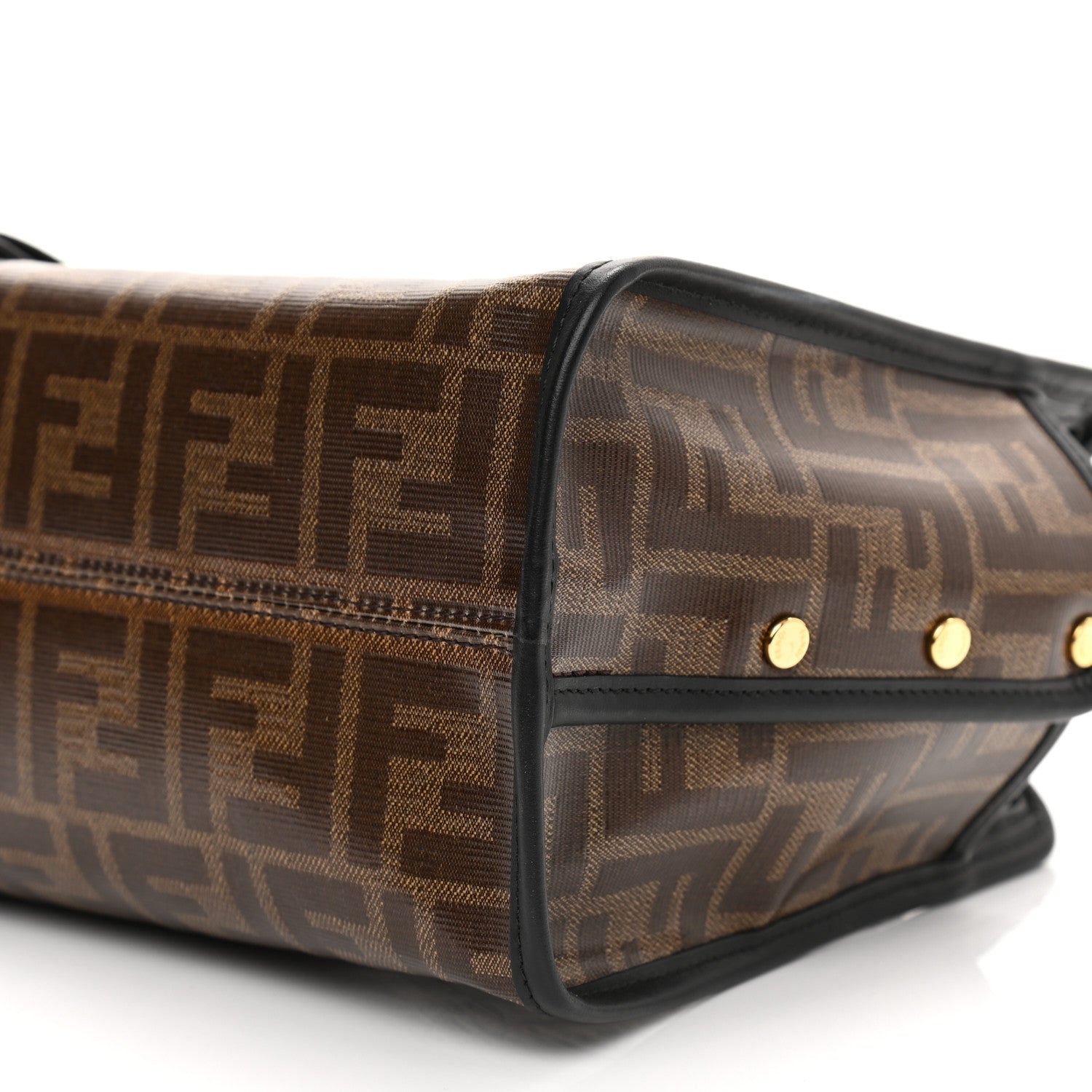 Fendi Glazed Fabric Vitello Century FF 1974 Stamp Patch Mini Peekaboo Defender Cover Mogano Panna Black 10 of 10