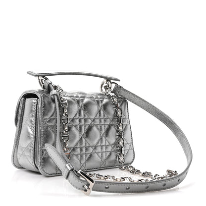 Christian Dior Metallic Lambskin Cannage Mini Jolie Top Handle Bag Silver 3 of 10