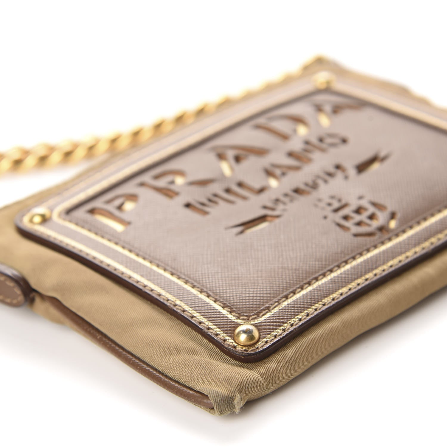 Prada Tessuto Nylon Saffiano Logo Crossbody Bag Beige 6 of 13
