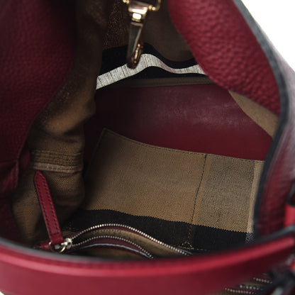 Burberry Grainy Calfskin Canvas Mega Check Medium Ashby Tassel Hobo Burgundy Red 5 of 10
