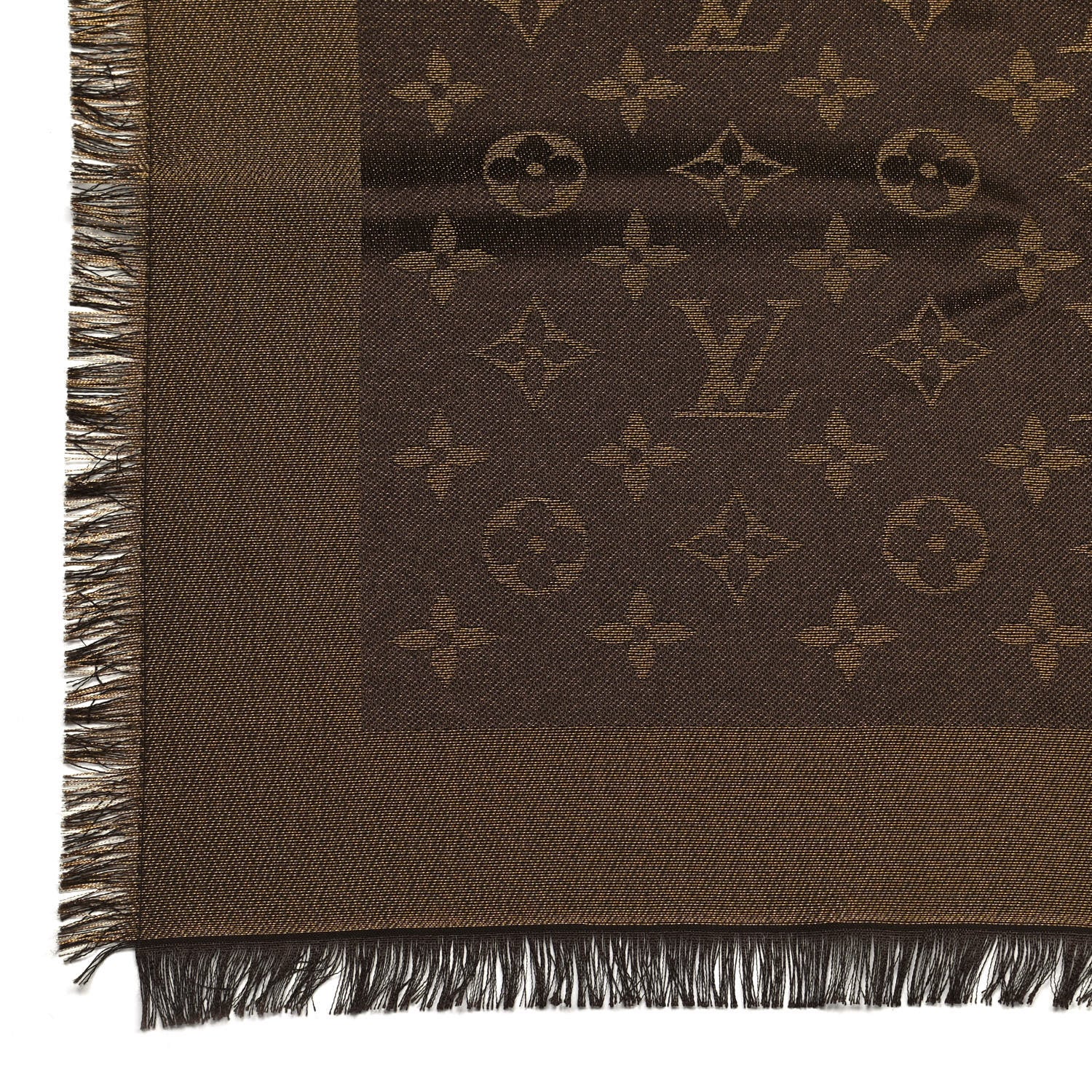 Louis Vuitton Silk Lurex Wool Monogram Shine Shawl Brown 3 of 4