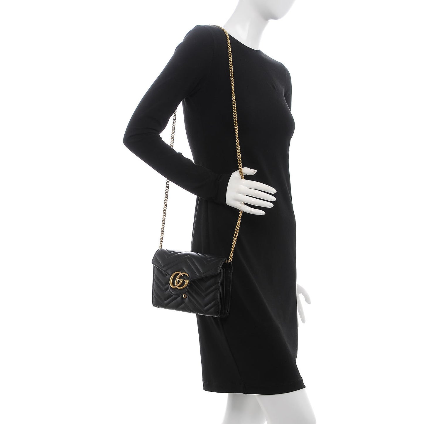 Calfskin Matelasse GG Marmont Chain Wallet Black