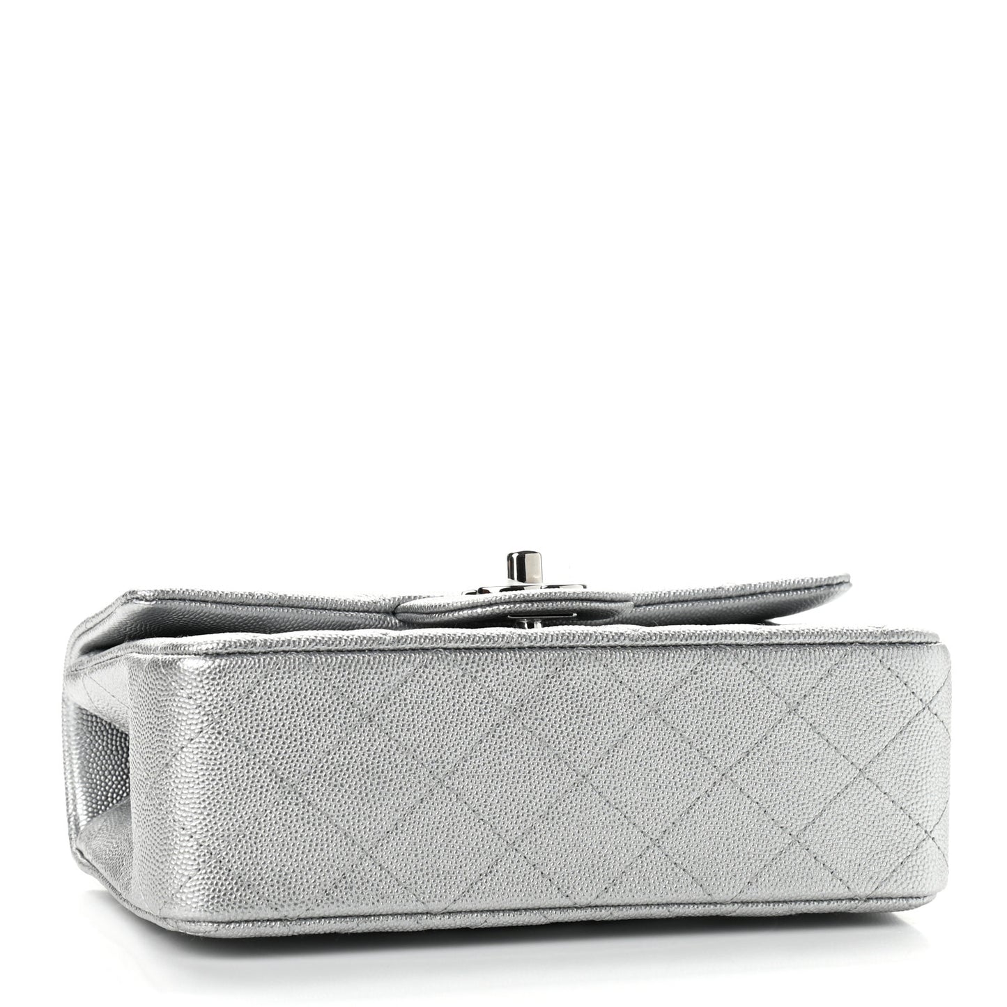 Metallic Caviar Quilted Mini Top Handle Rectangular Flap Silver