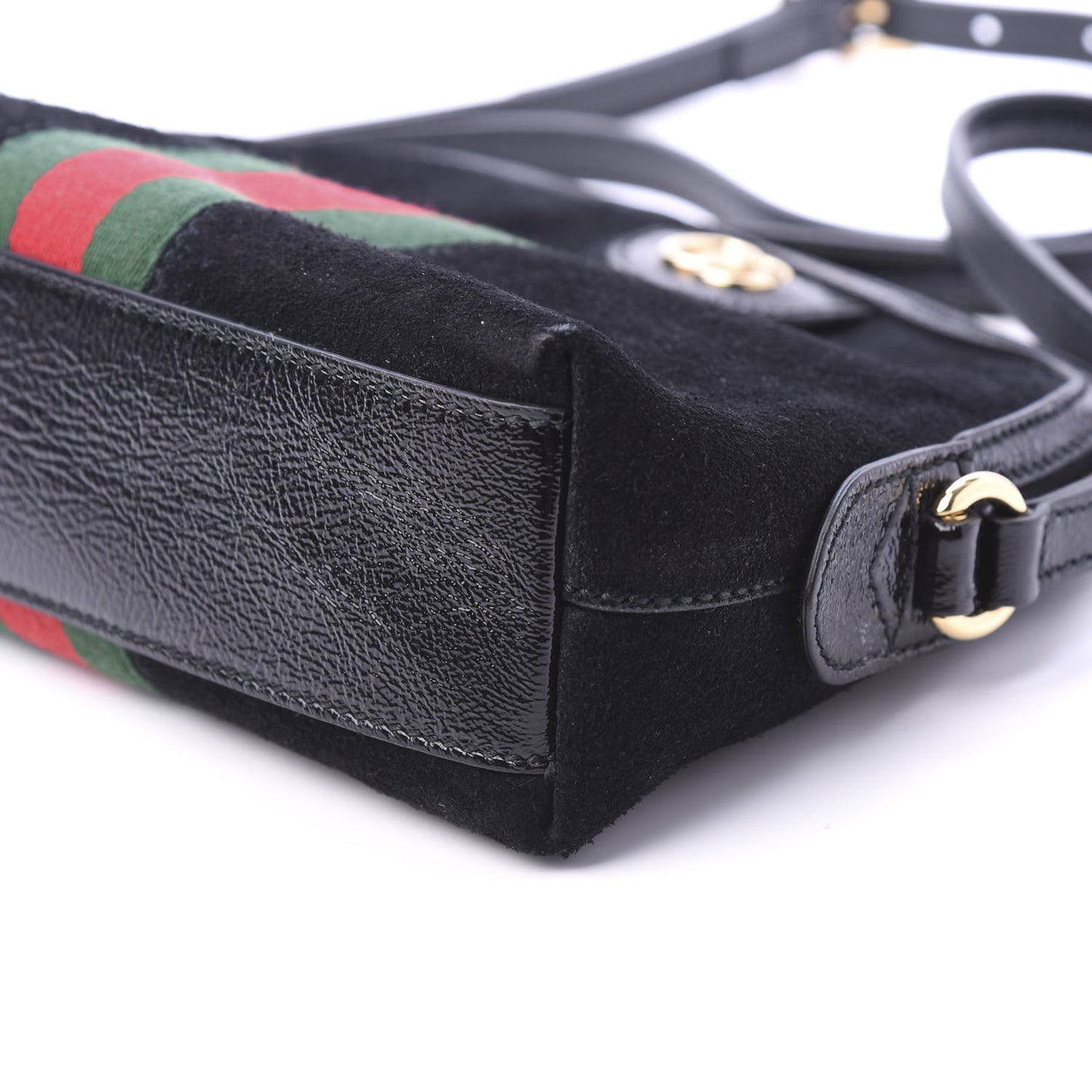 Suede Patent Web GG Small Ophidia Dome Shoulder Bag Black