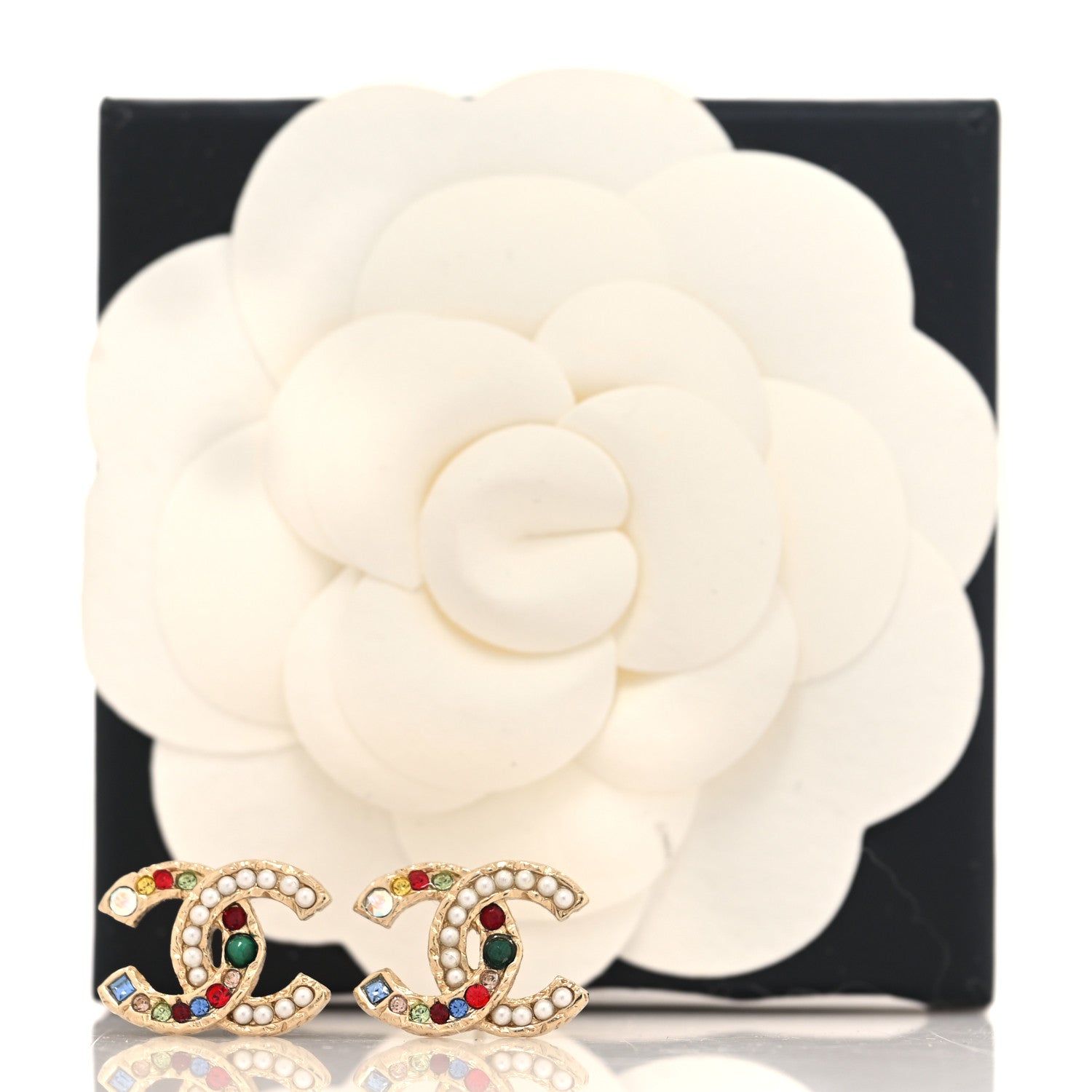 Chanel Pearl Crystal CC Earrings Gold Multicolor 5 of 5