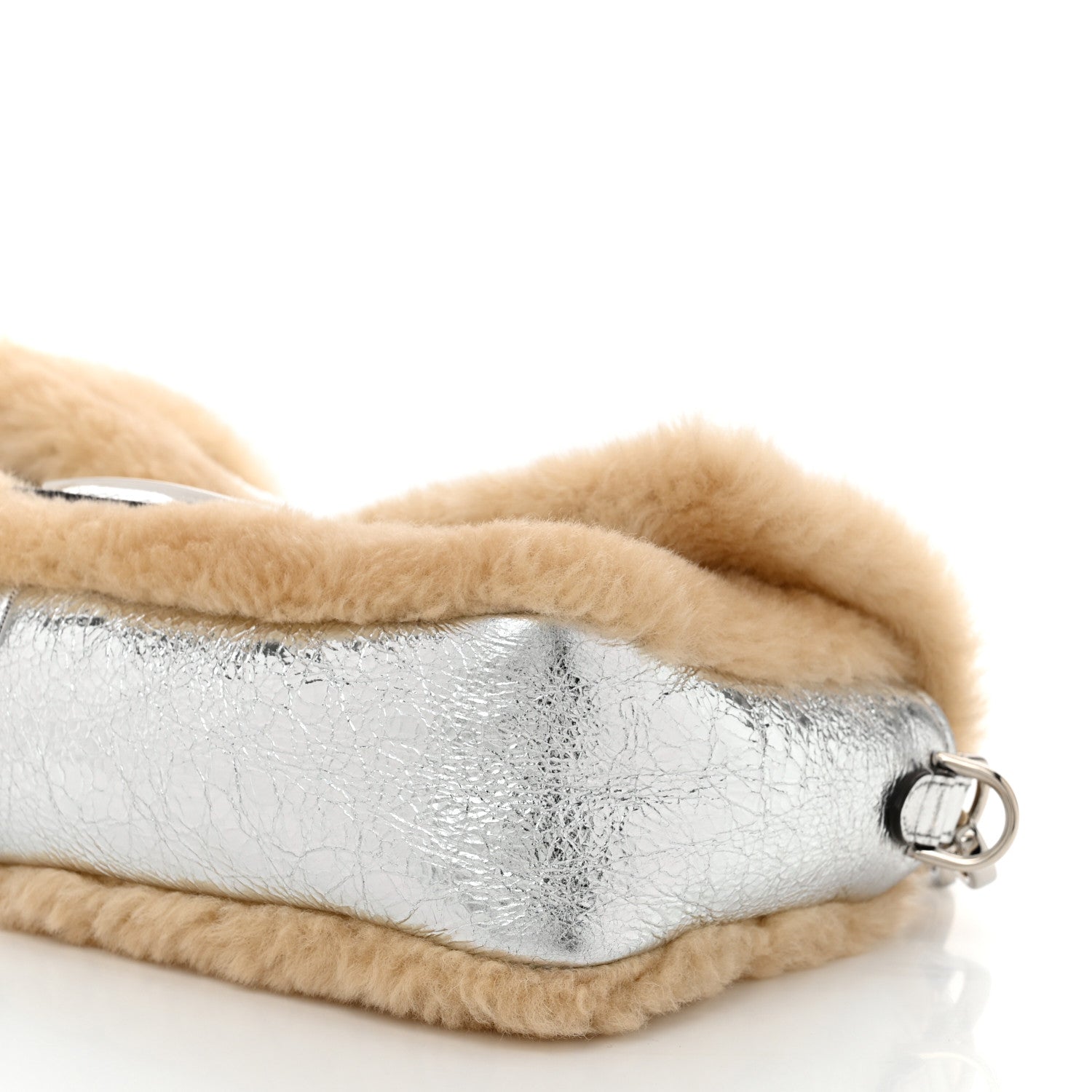 Fendi Craquele Lambskin Sheepskin Fur Baguette Argento 9 of 10