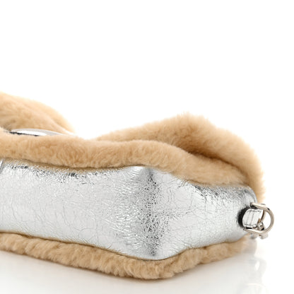 Fendi Craquele Lambskin Sheepskin Fur Baguette Argento 9 of 10