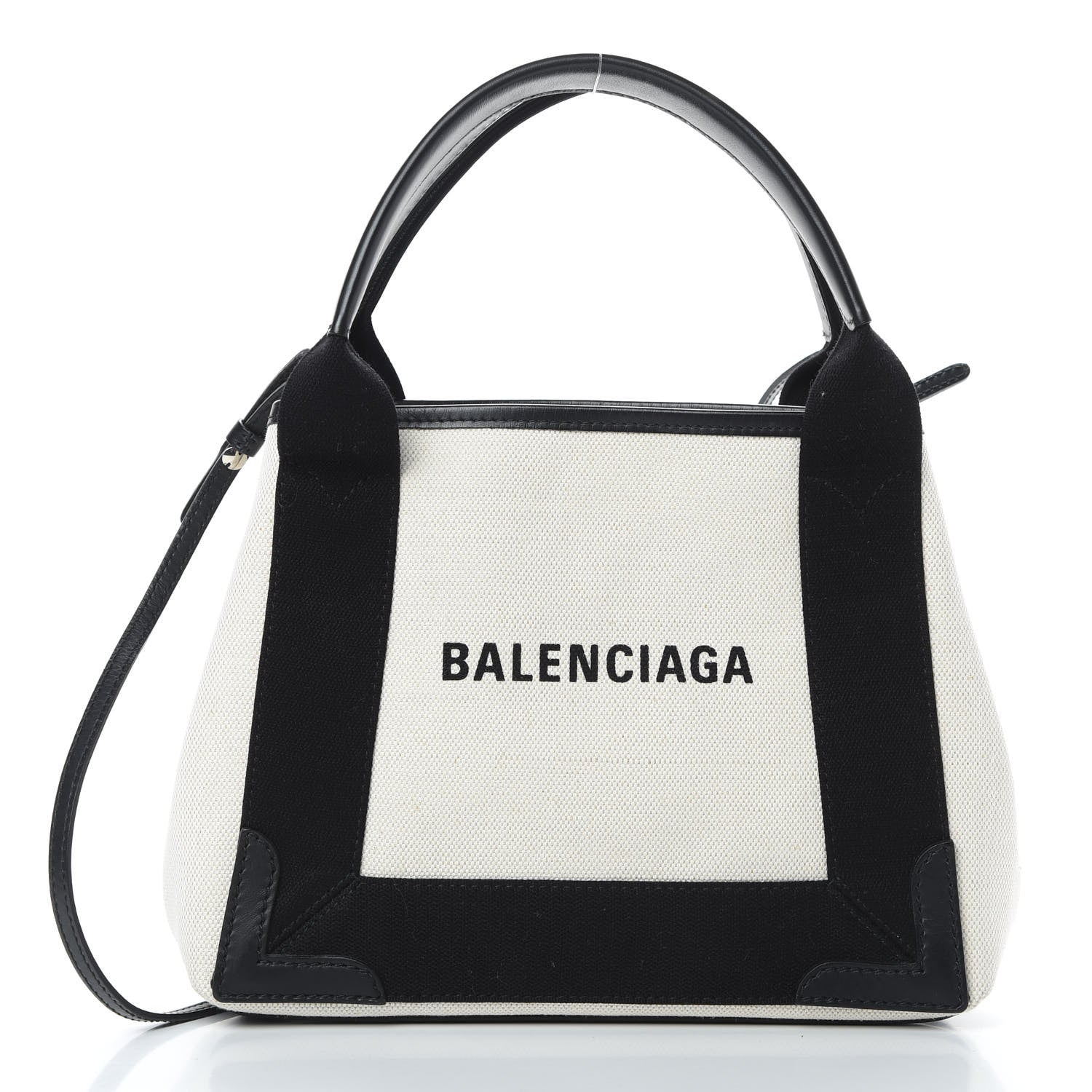 Balenciaga Cotton Canvas Calfskin Navy Cabas XS Natural Black 4 of 13