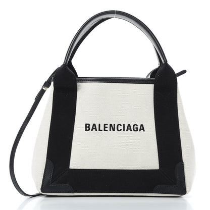 Balenciaga Cotton Canvas Calfskin Navy Cabas XS Natural Black 4 of 13