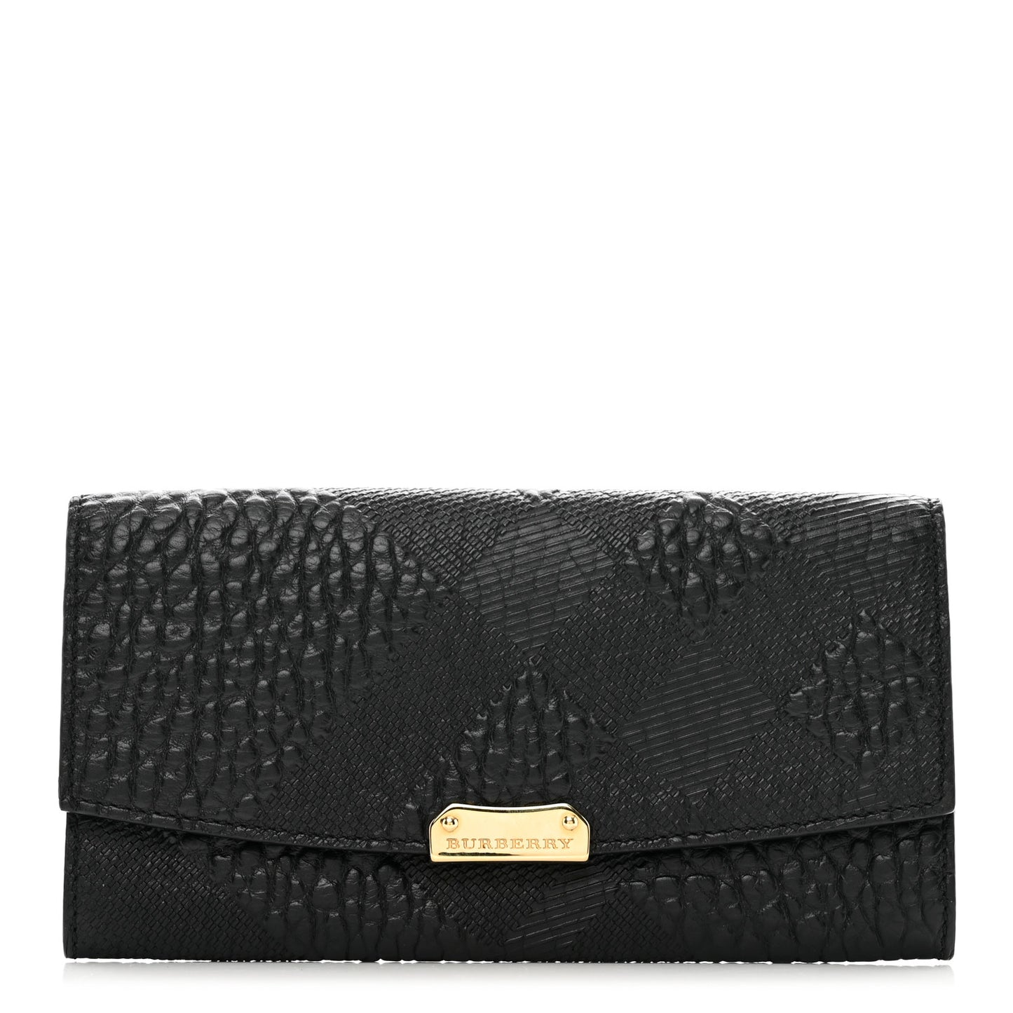 Signature Grain Calfskin Check Embossed Porter Continental Wallet Black