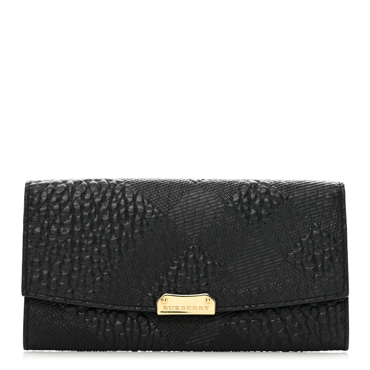 Burberry Signature Grain Calfskin Check Embossed Porter Continental Wallet Black 1 of 8