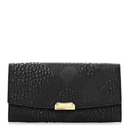 Burberry Signature Grain Calfskin Check Embossed Porter Continental Wallet Black 1 of 8