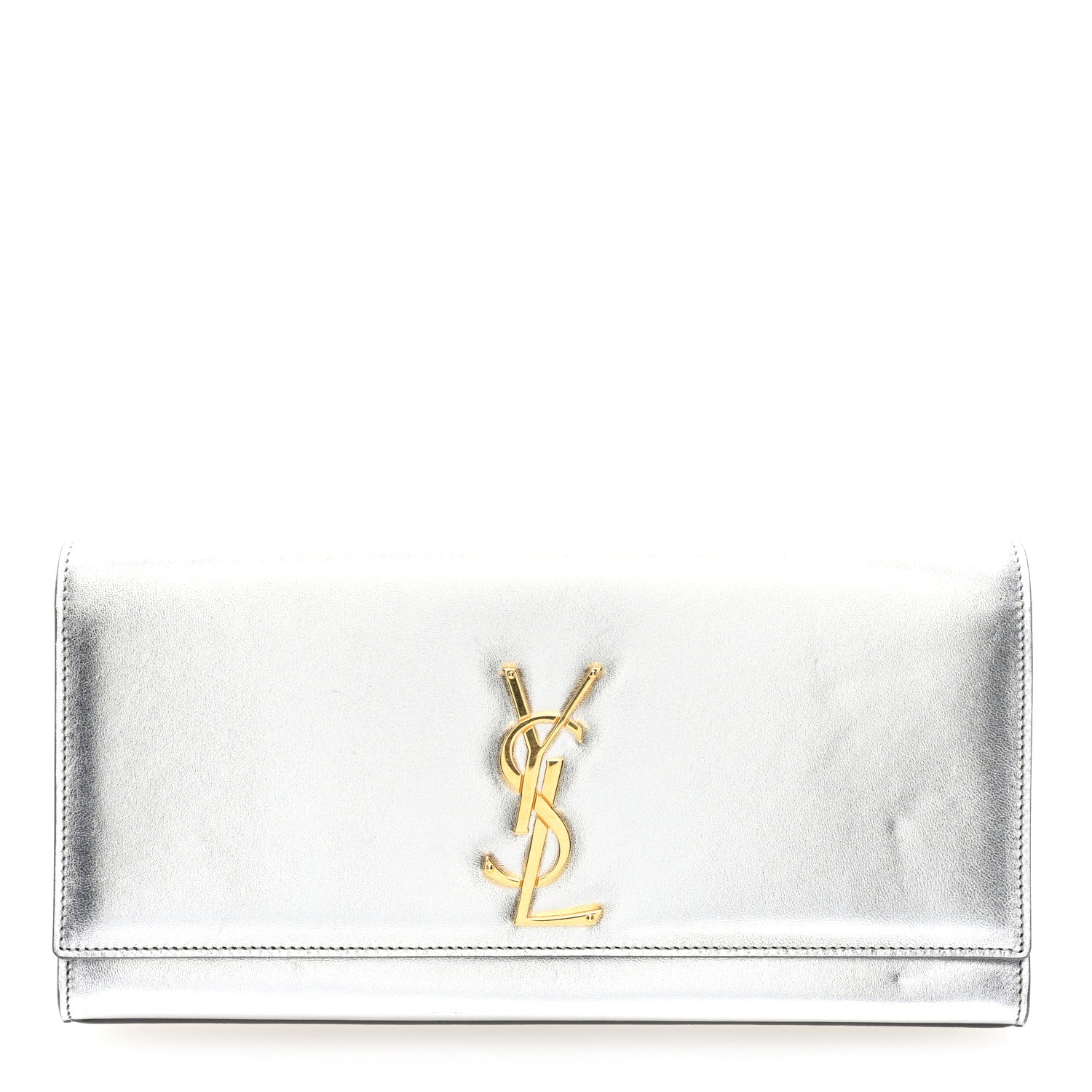 Saint Laurent Metallic Calfskin Classic Monogram Cassandre Clutch Silver 1 of 6