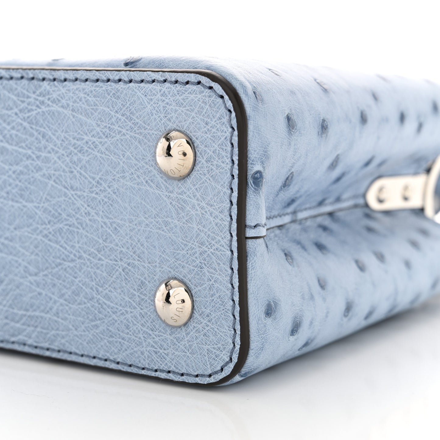 Ostrich Capucines Mini Blue Denim
