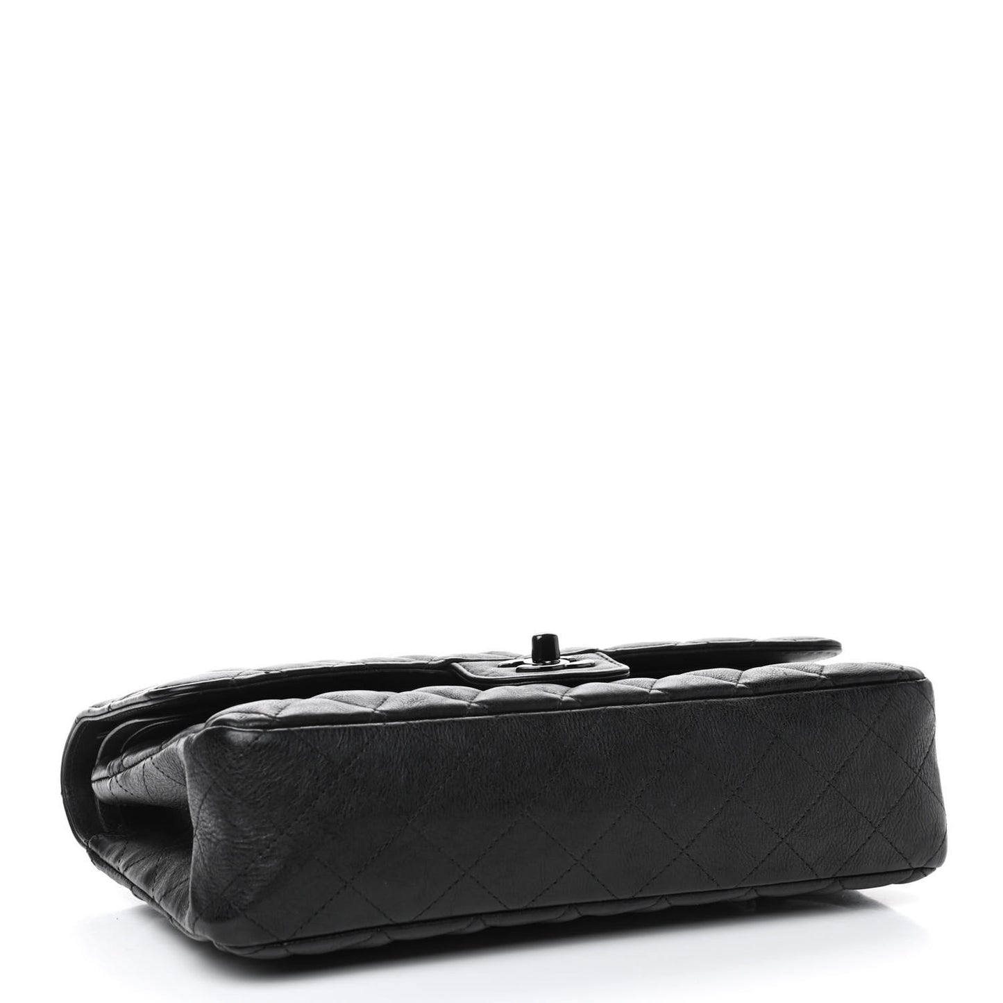 Crumpled Calfskin Quilted Medium Double Flap So Black