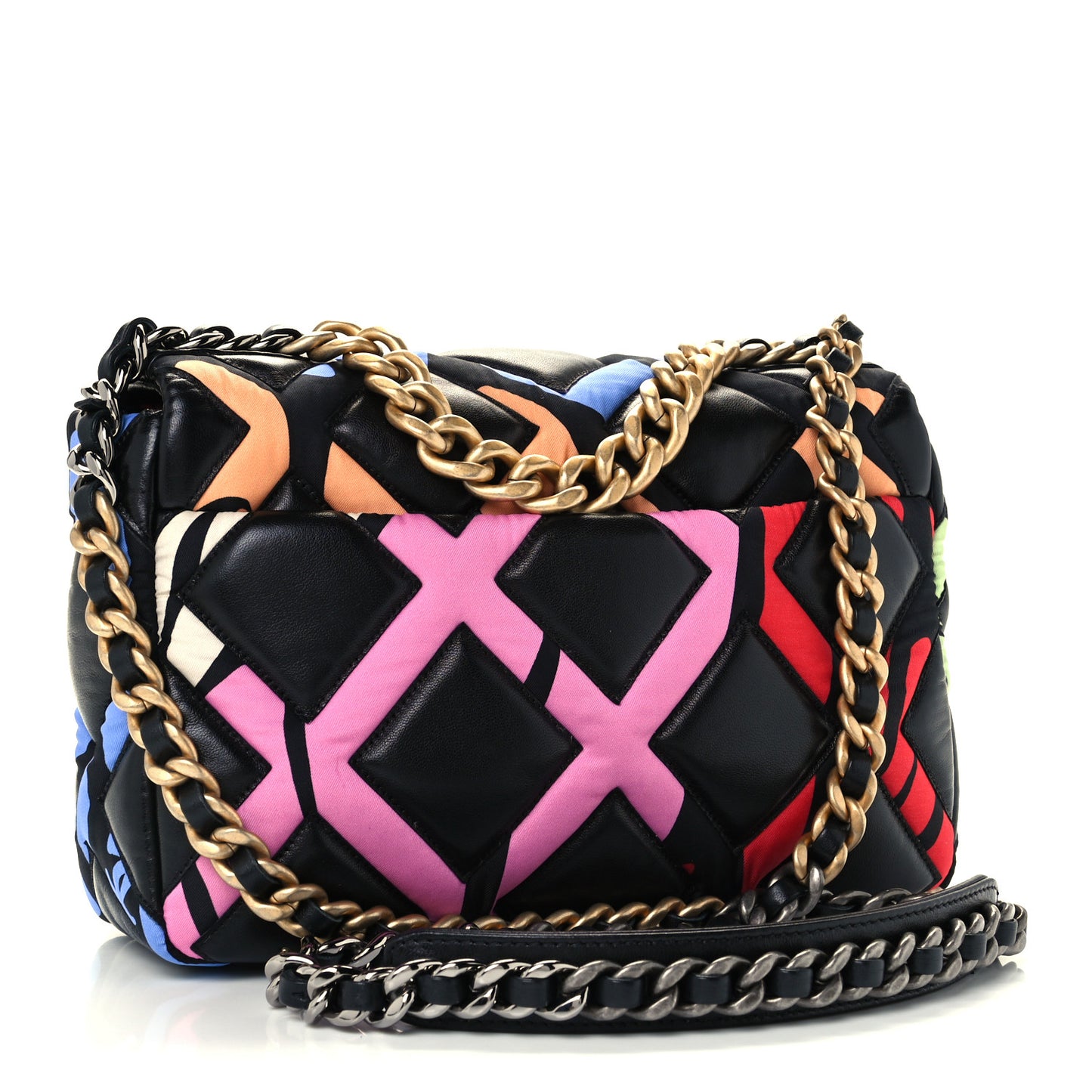 Lambskin Printed Fabric Medium Chanel 19 Flap Black Multicolor