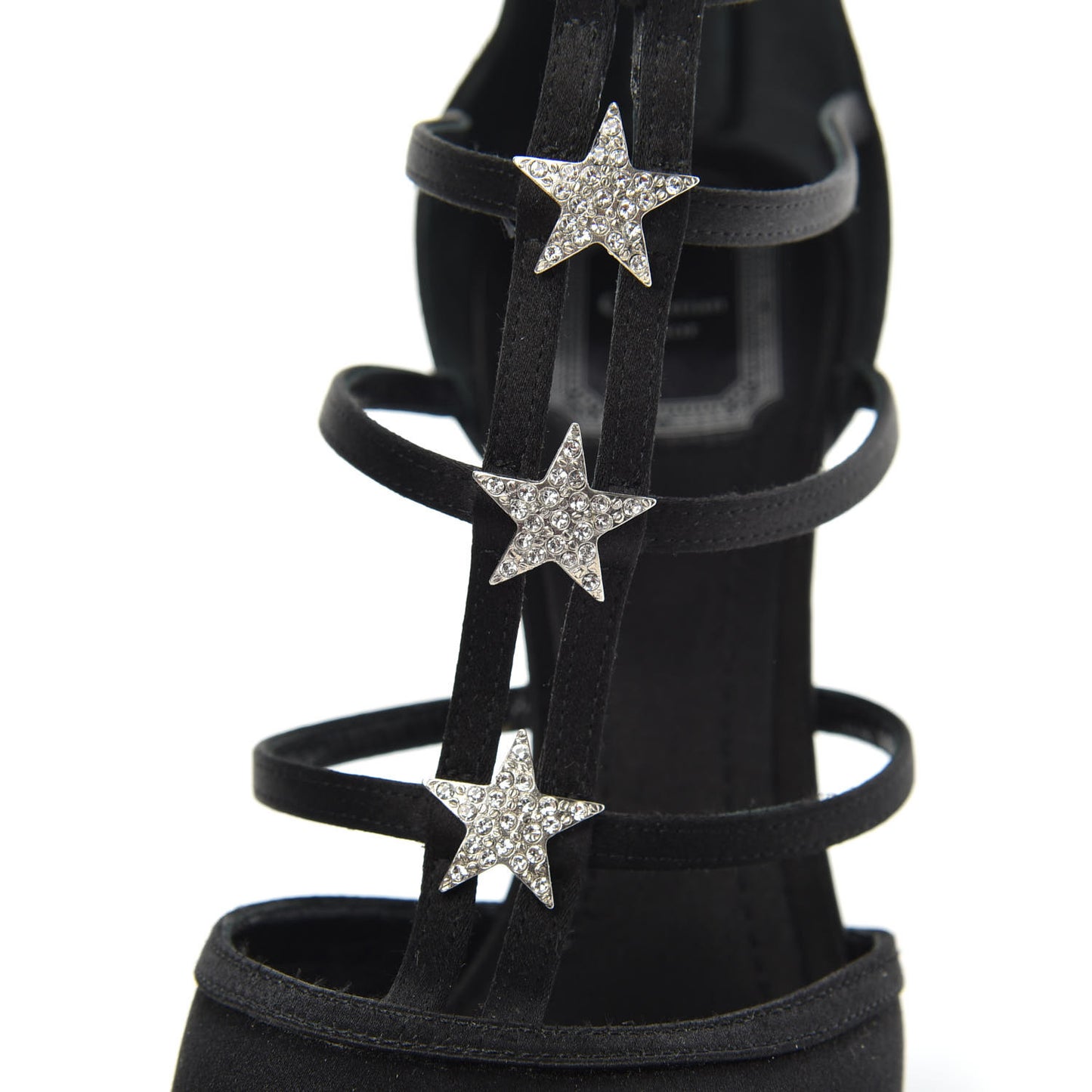 Satin Crystal Star Strap Sandals 38.5 Black